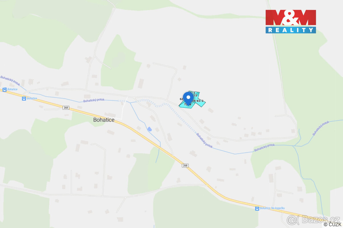Prodej pozemku k bydlení, 1345 m², Bohatice, ul. Bohatice - 9