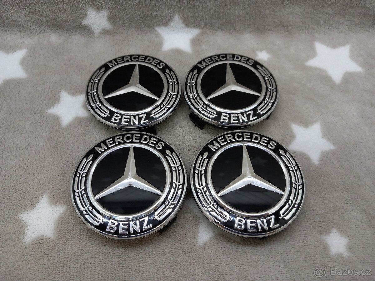 Středové krytky Mercedes 75mm, černé - 9