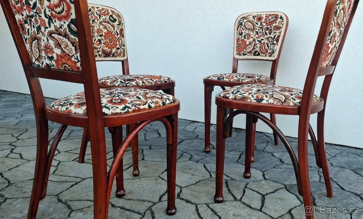 Secesní jídelní židle THONET + taburet - 9