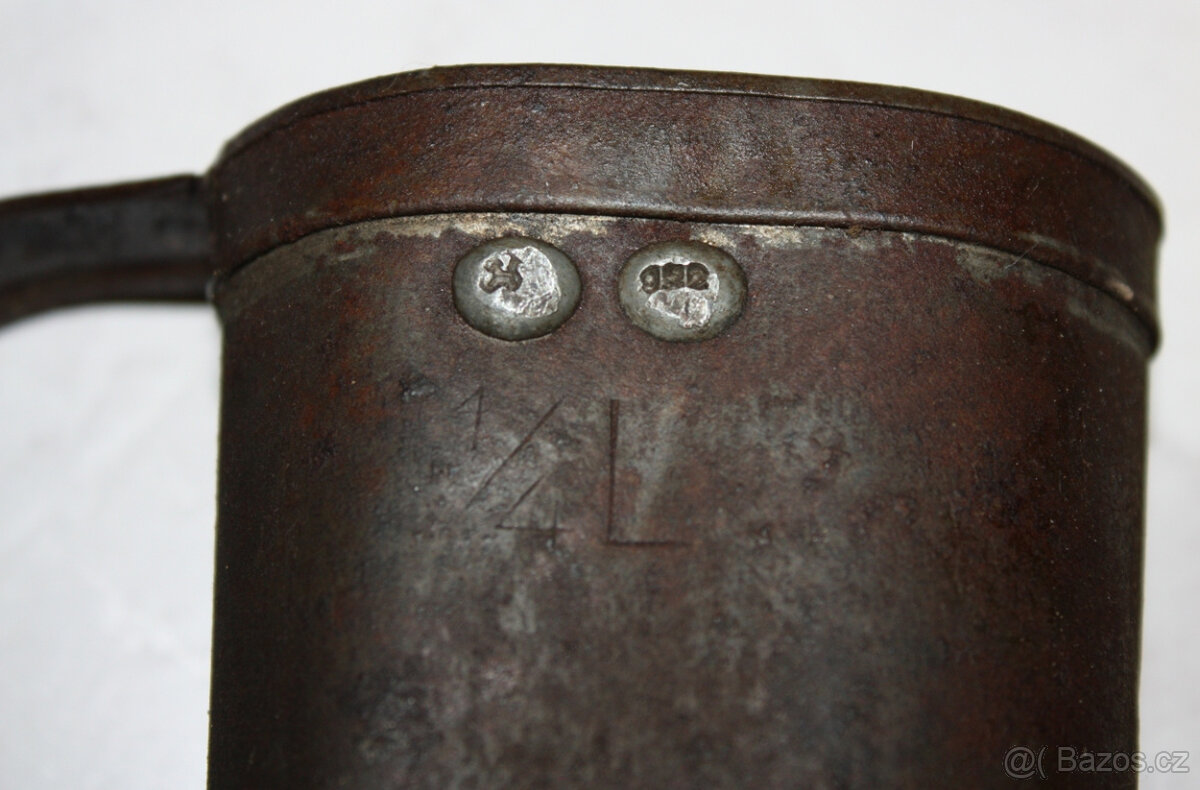Měrka 1/4 litru, cejchováno z roku 1932, lahev hrnek hrníček - 9
