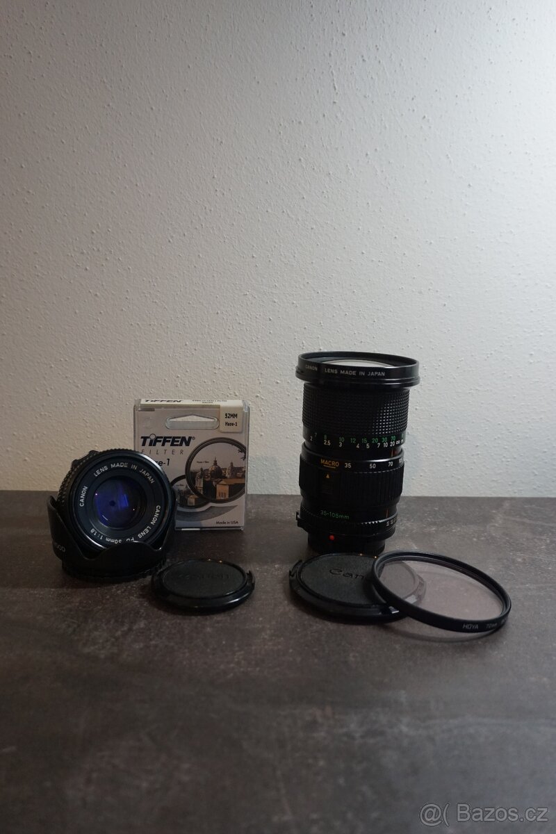 Analogový fotoaparát Canon AV-1 + 2 objektivy Canon FD - 9