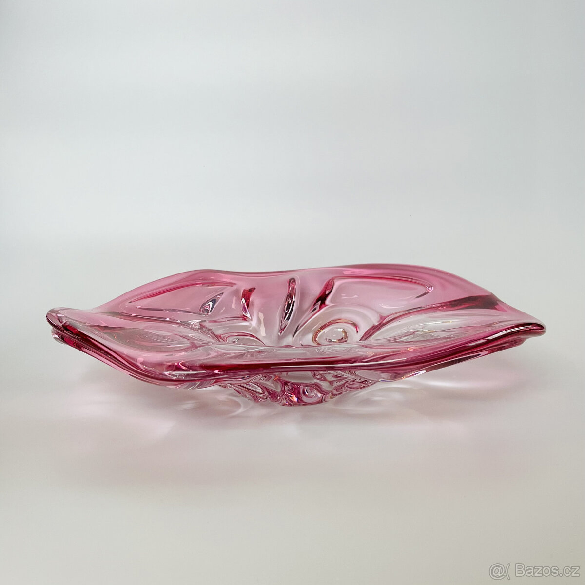 Mísa 29 cm, růžové hutní sklo, J. Hospodka Chřibská - 9