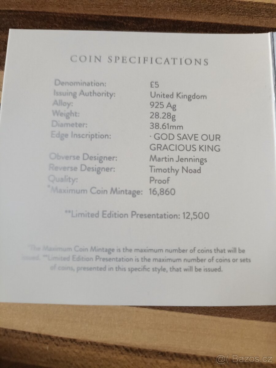 Stříbrná mince Král Karel III. - Korunovace UK 5 GBP 26 g pr - 9