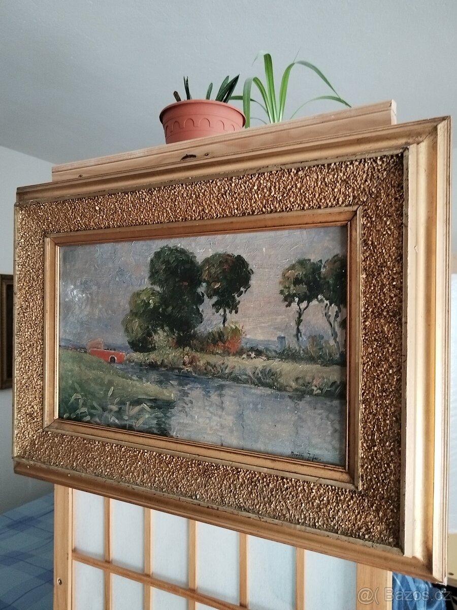 obraz KRAJINA S ČERVENÝM MOSTEM, olej, Bořivoj Žufan - 9