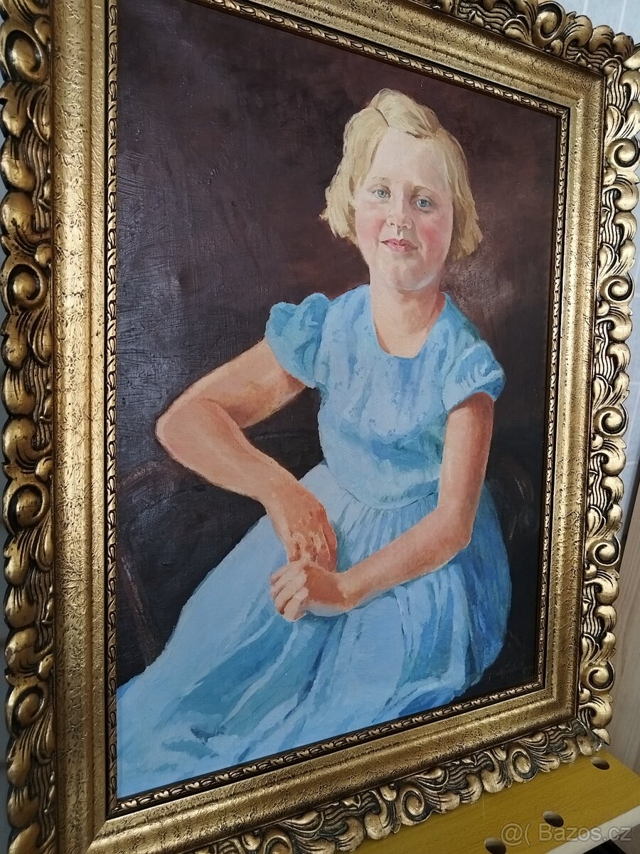 obraz DÍVENKA V MODRÉM, olej, František Tříska 1935 - 9