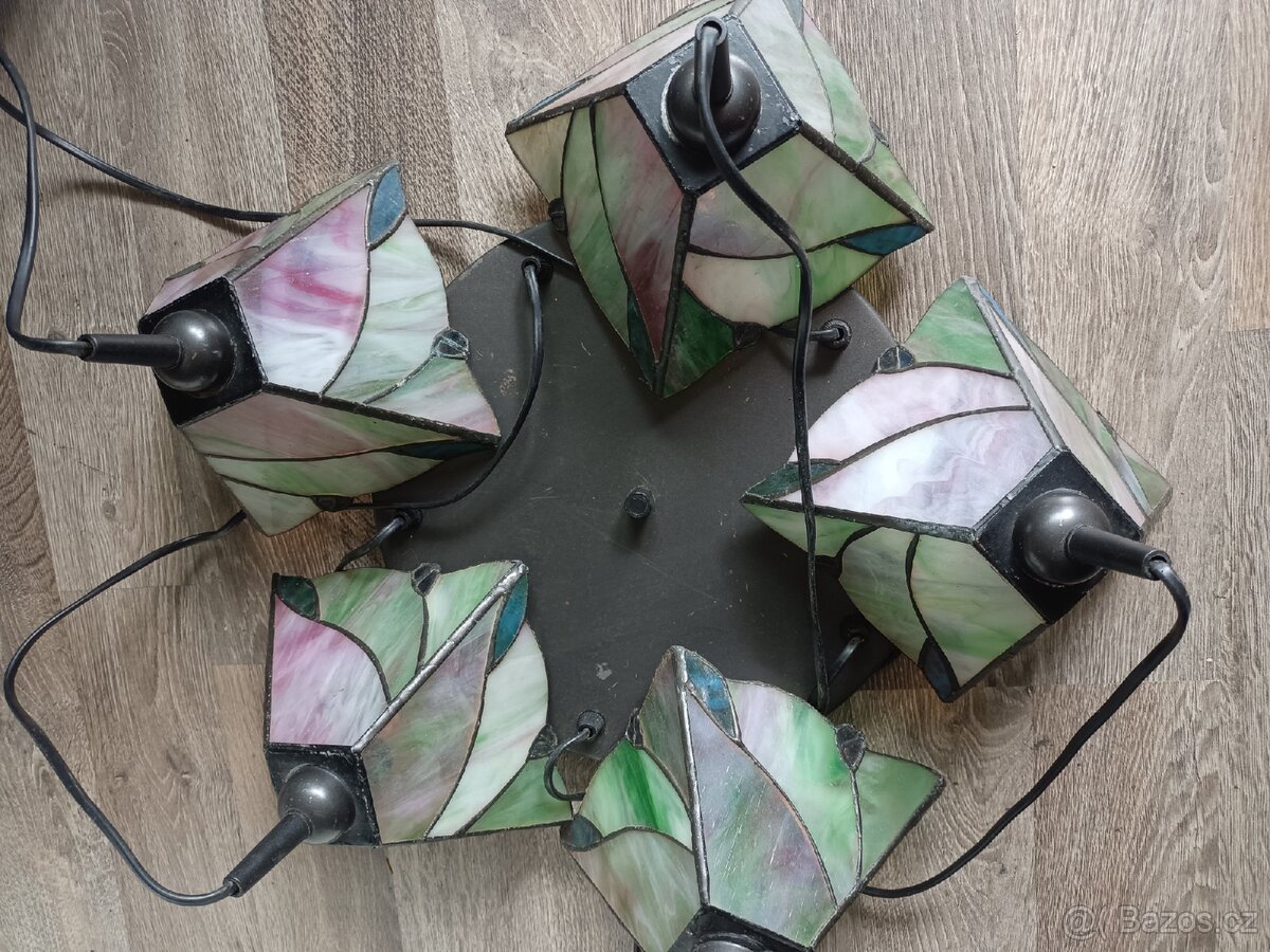 Tiffany lustr 5 ramen,není prasklin, - 9