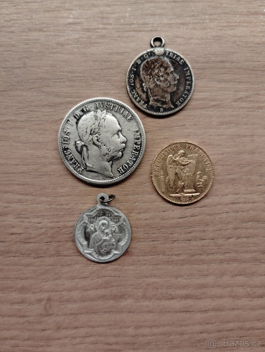 : Prodám zlatou minci+ stříbrné mince2x, medaile: - 9