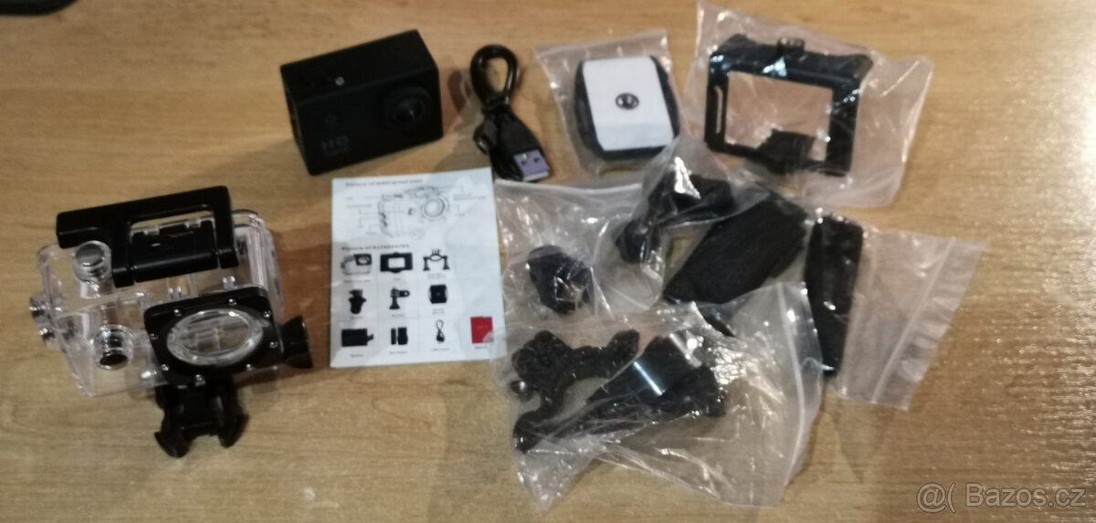 Akční kamera FullHD voděodolná, nová, komplet příslušenství - 9