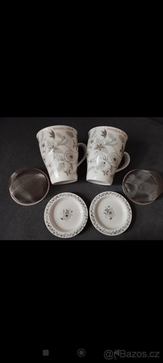 Dva pěkné hrnky se sítkem a podšálkem - 9