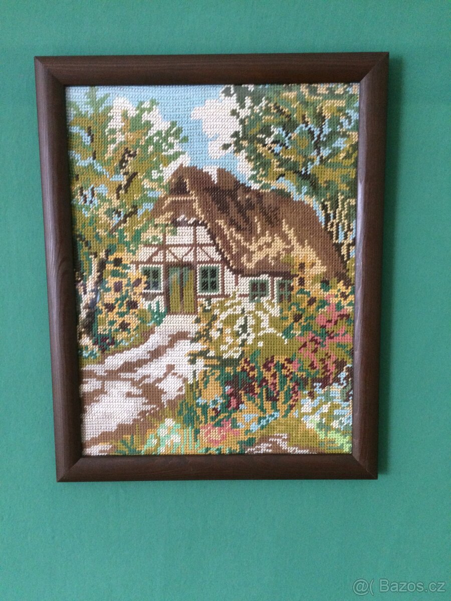 Obrazy obrázky vyšívané obrázky Provence vintage retro 2 ks - 9