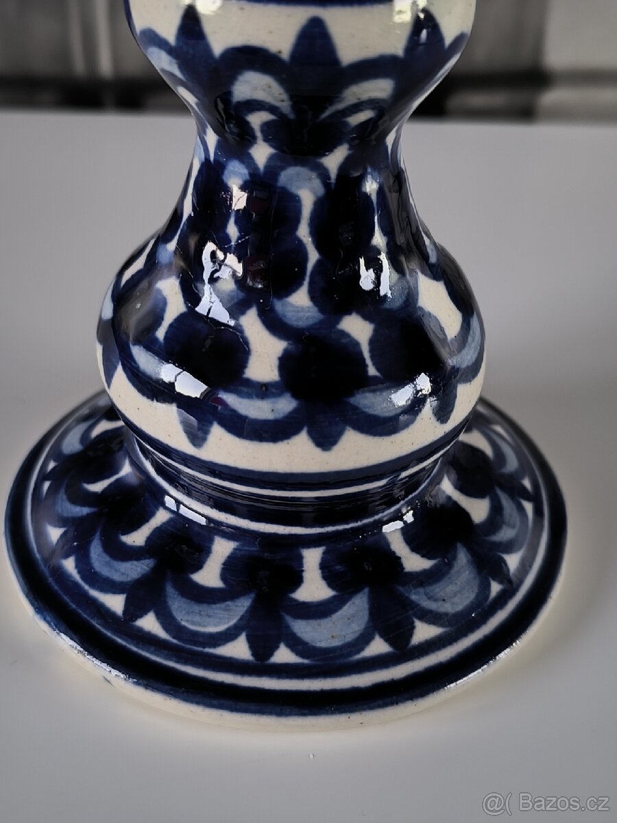 Vintage keramický elegantní svícen - kobaltově modrá - 9