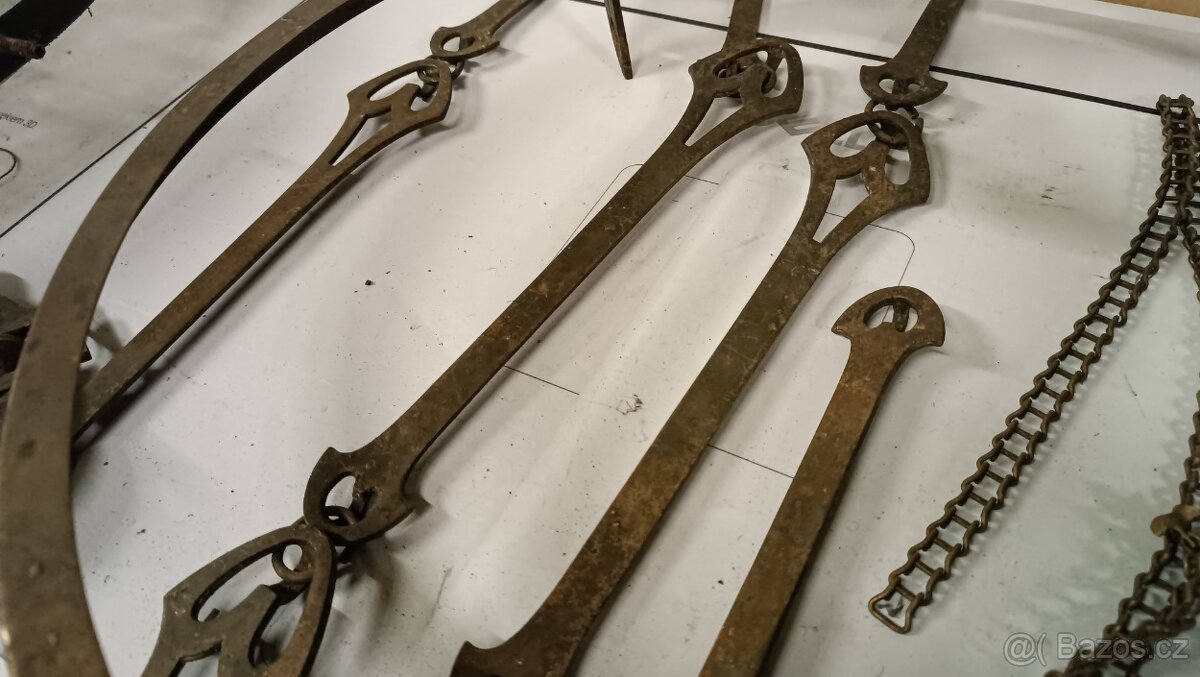 Lustr secesní mosazný , zajímavý širm - 9