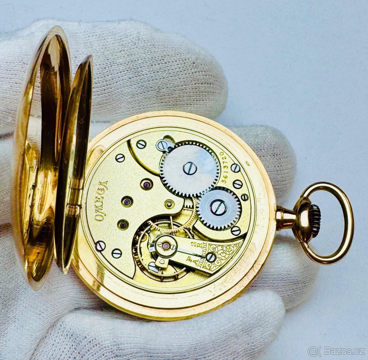 14K ZLATÉ PÁNSKÉ KAPESNÍ HODINKY OMEGA SE ŠATLÉNEM - FUNKČNÍ - 9