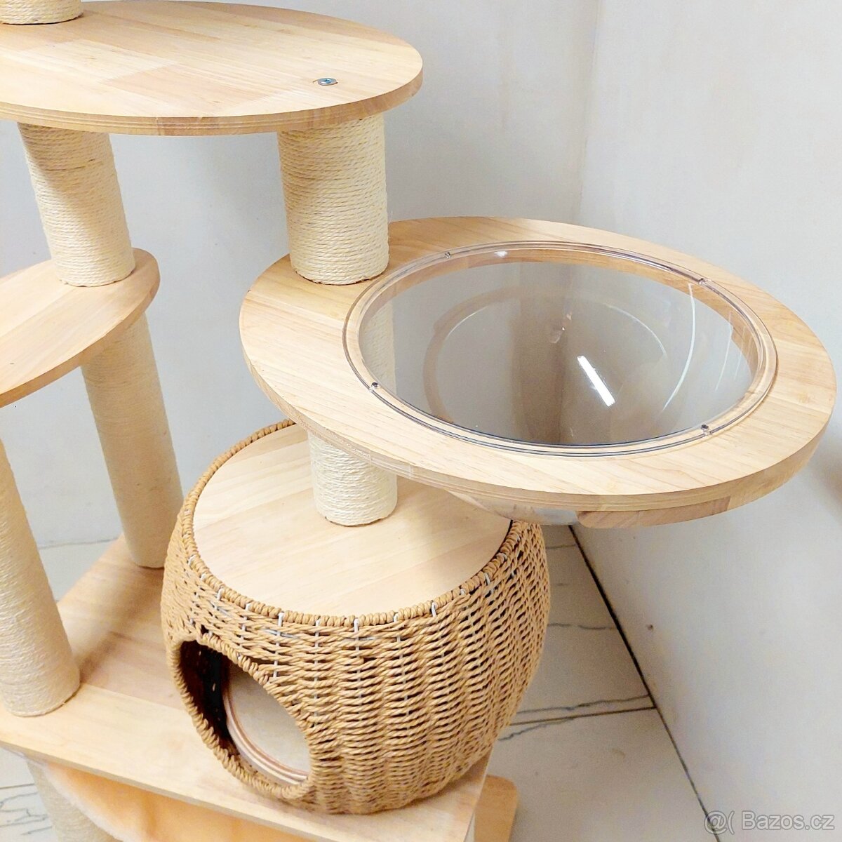 142 cm přírodní škrabadlo pro kočky s pelíškem - nové - 9