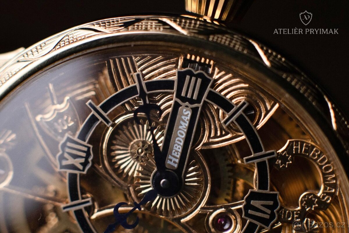 Starožítné skeletové 8-denní hodinky HEBDOMAS 1900 - 9