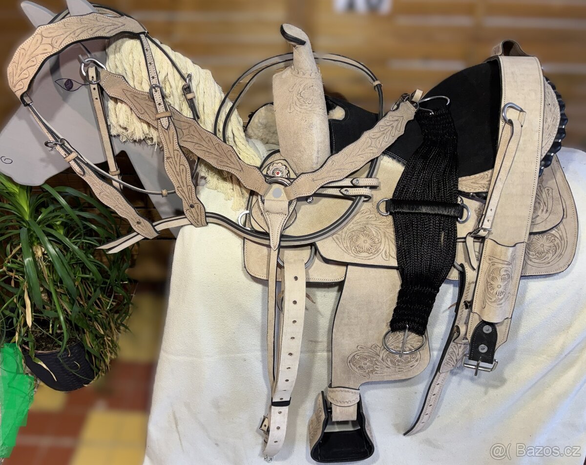 Westernový sedlový komplet 16) světle přírodní - 9