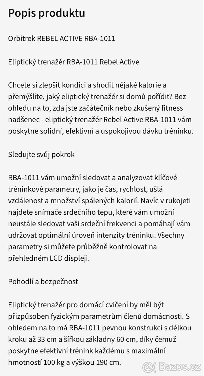 REBEL ACTIVE RBA-1011 elipticky trenažer - 9