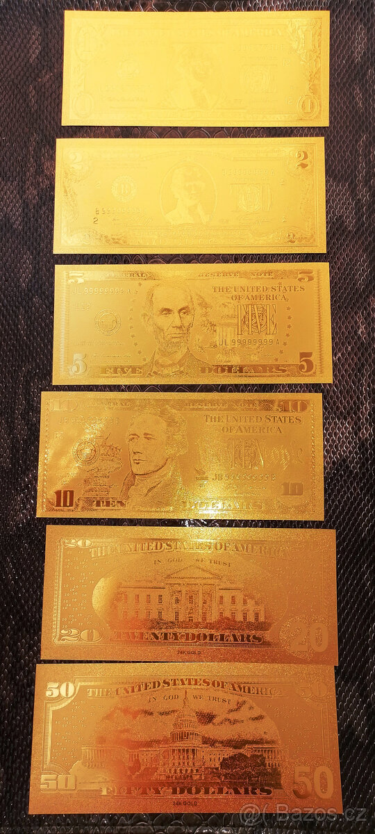 Pozlacená bankovka 24k, suvenýr, záložka, modrá bankovka - 9