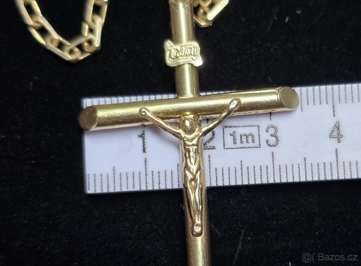 Zlatý řetízek anker pilka s křížkem14k 585/1000 - 9