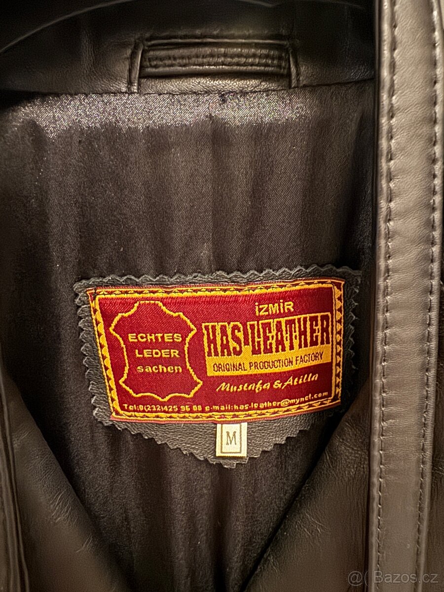 Dlouhá retro kožená bunda / trenčkot / leather coat - 9