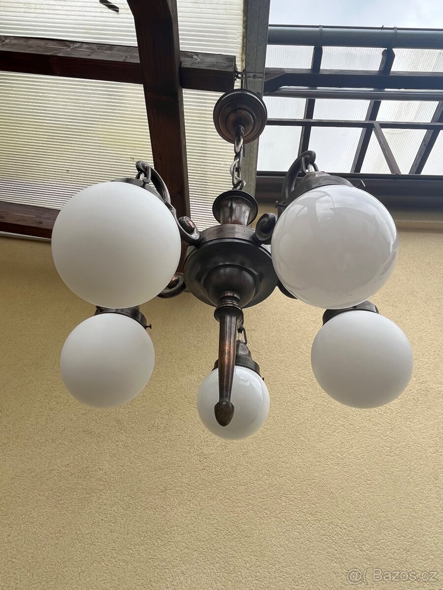 Starožitný mosazný pětiramenný lustr - 9