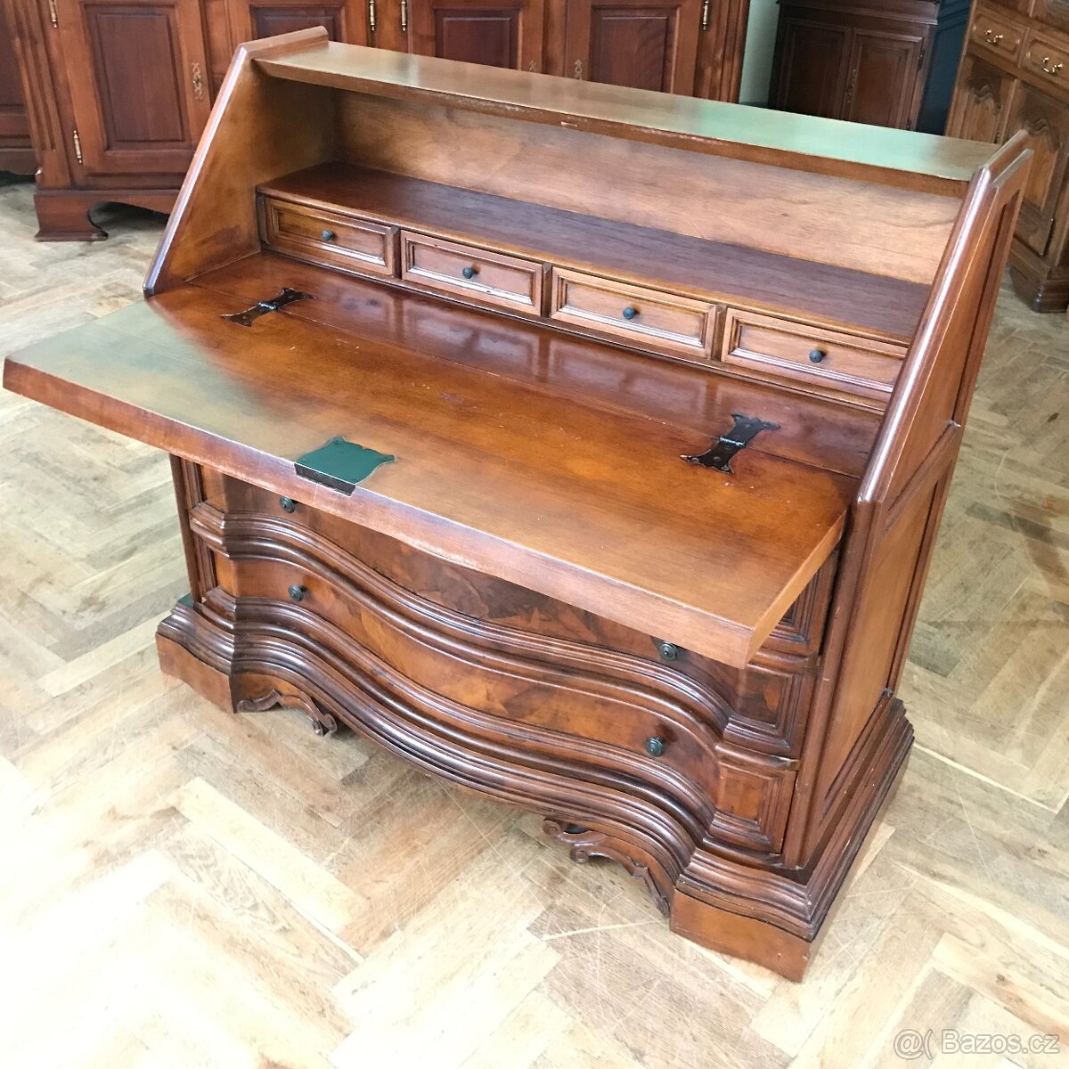 Sekretář - psací stůl zámecký, vykládaný dub - 9