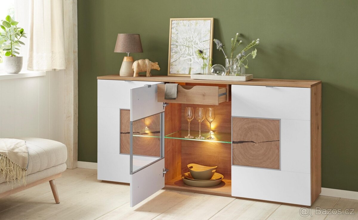 Obývací stěna Parma Germany - Dub masiv / bílá mat MDF - 9