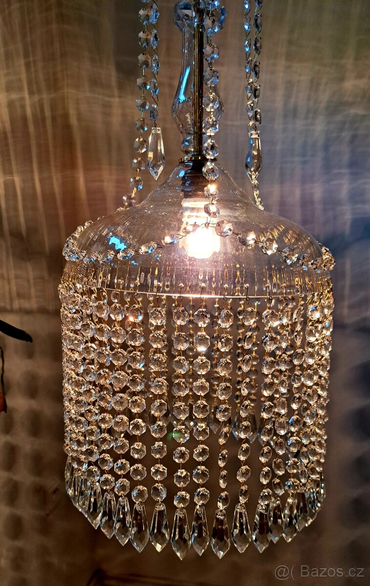 Starožitný celoskleněný křišťálový lustřík, lustr, - 9
