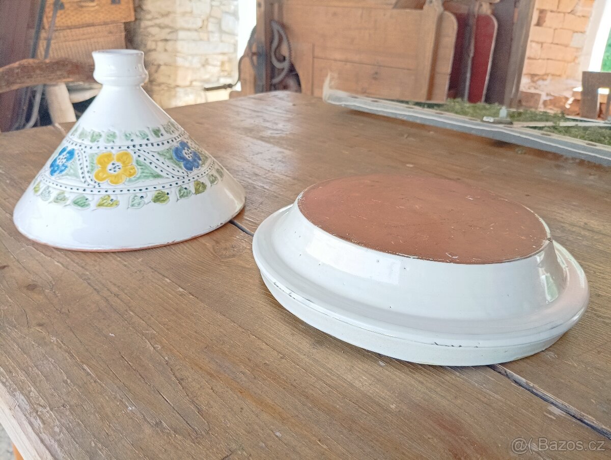 STARÝ MAROCKÝ KERAMICKÝ TAJINE HRNEC RUČNĚ VYROBENÝ - 9