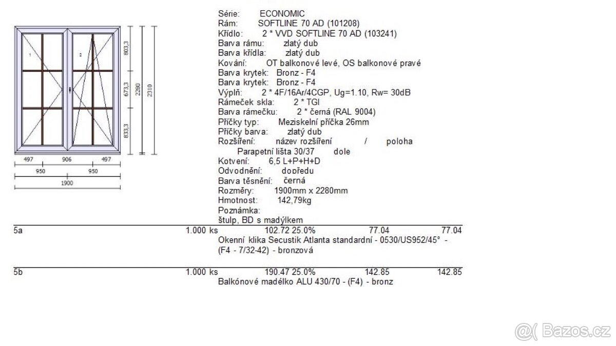 Prodám dveře Oknotherm zlatý dub190x231cm - 9