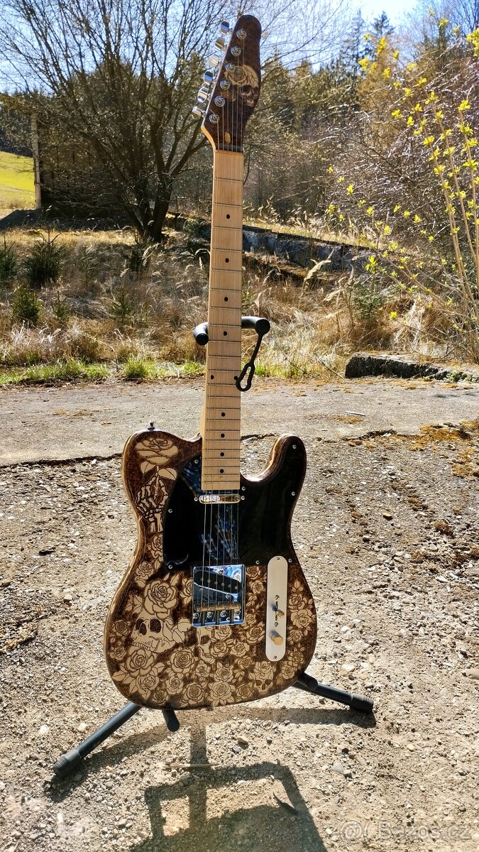 Elektrická kytara Telecaster pyrografie - 9