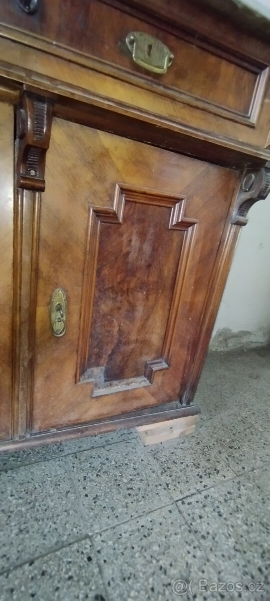 Starožitný příborník, skříňka, s mramorovou deskou - 9