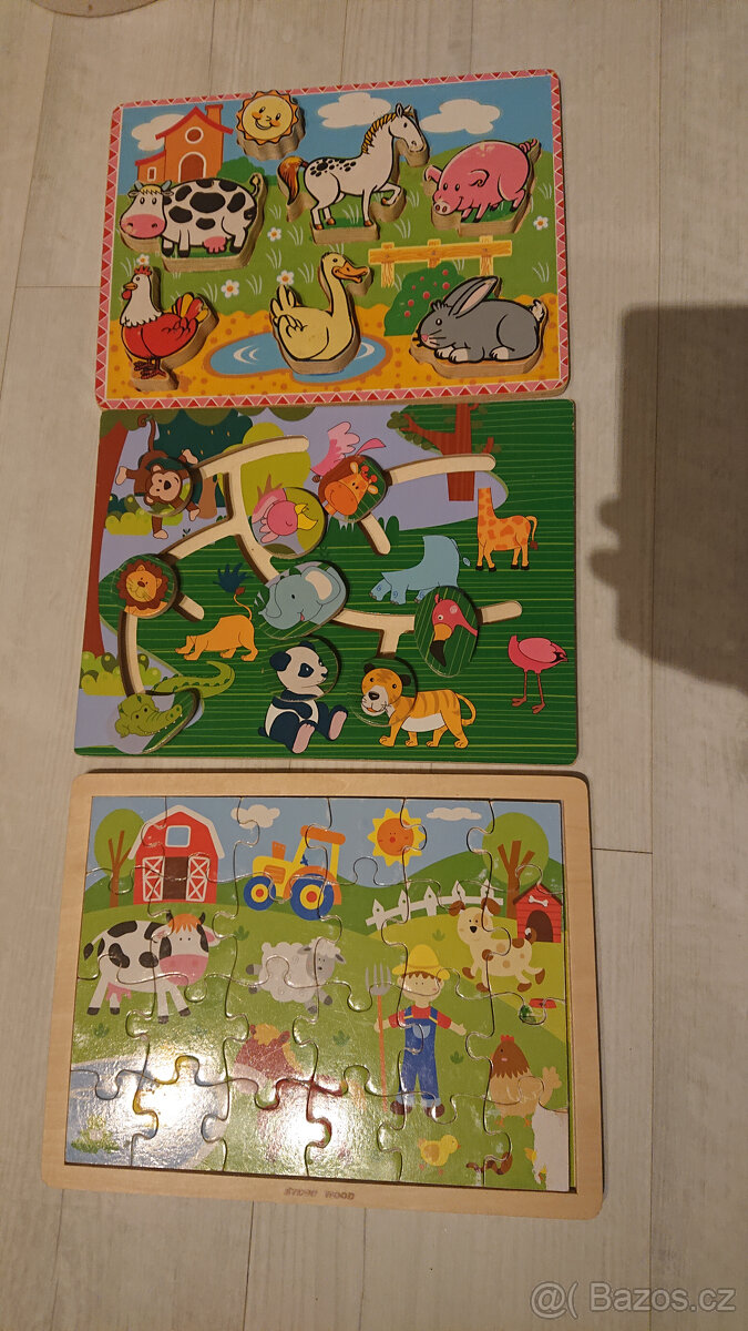 KOMPLET dřevené pro děti 0-4r +2x puzzle Krteček,koníci, ber - 9