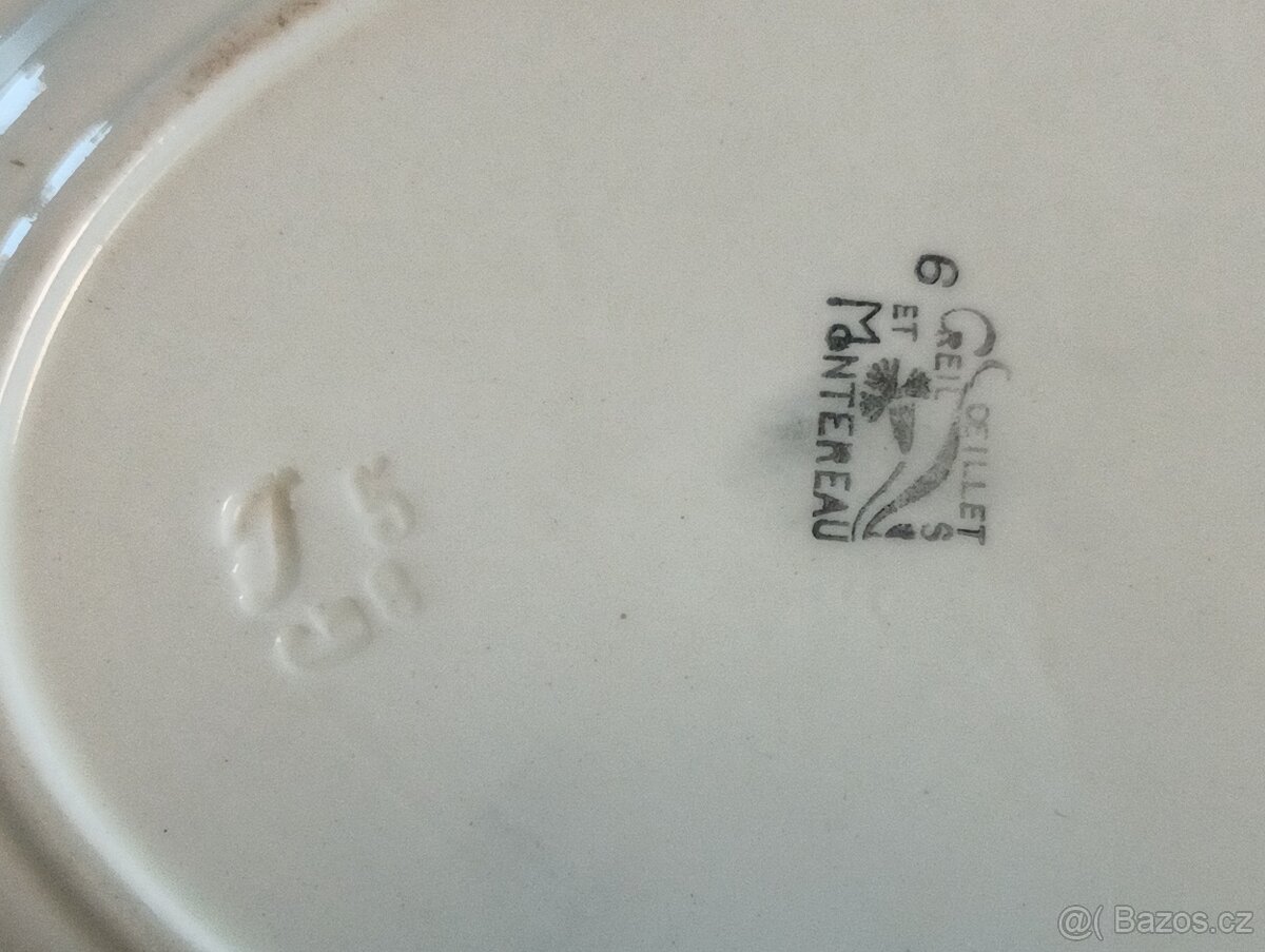 STAROŽITNÝ ART DECO SERVÍROVACÍ TALÍŘ CREIL ET MONTEREAU FRA - 9