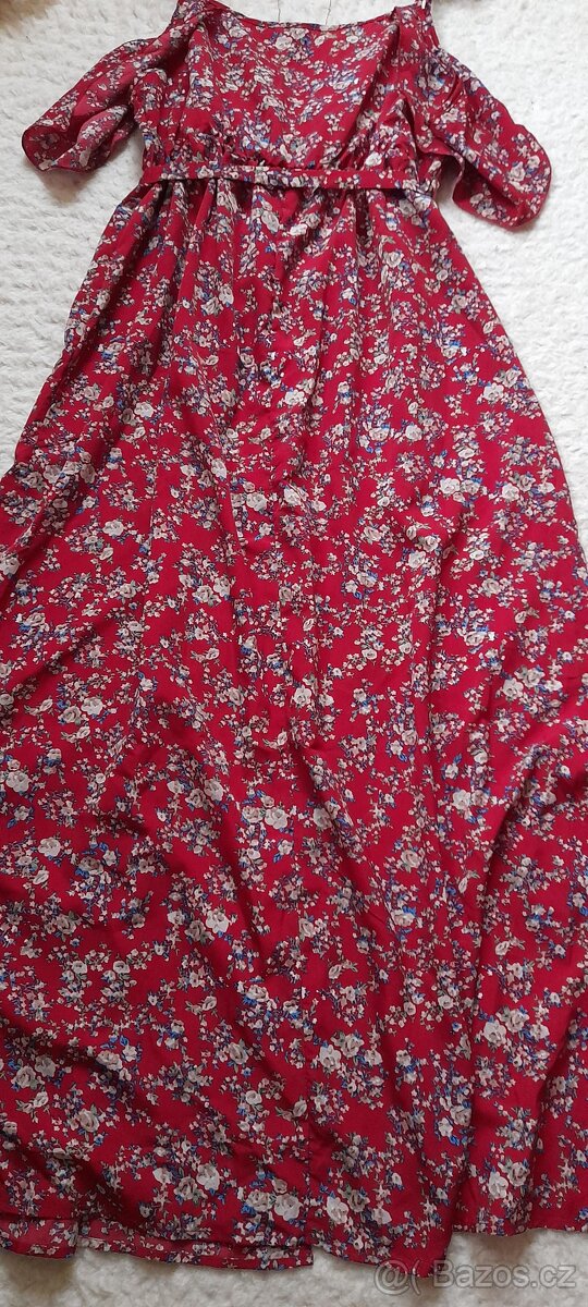 Shein vínové květinové dlouhé šaty s páskem - NOVÉ - 9