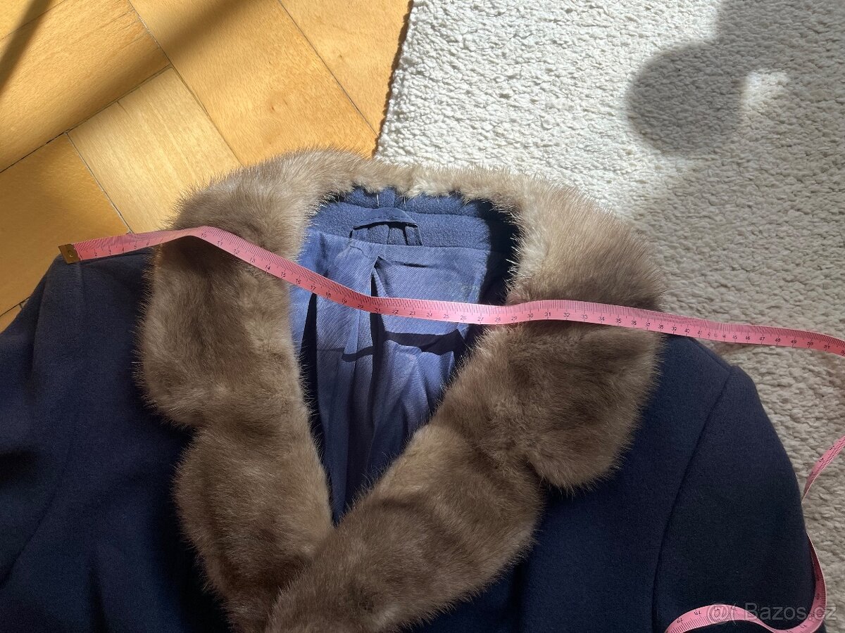 Vlněný vintage kabát s norkovou kožešinou M - 9