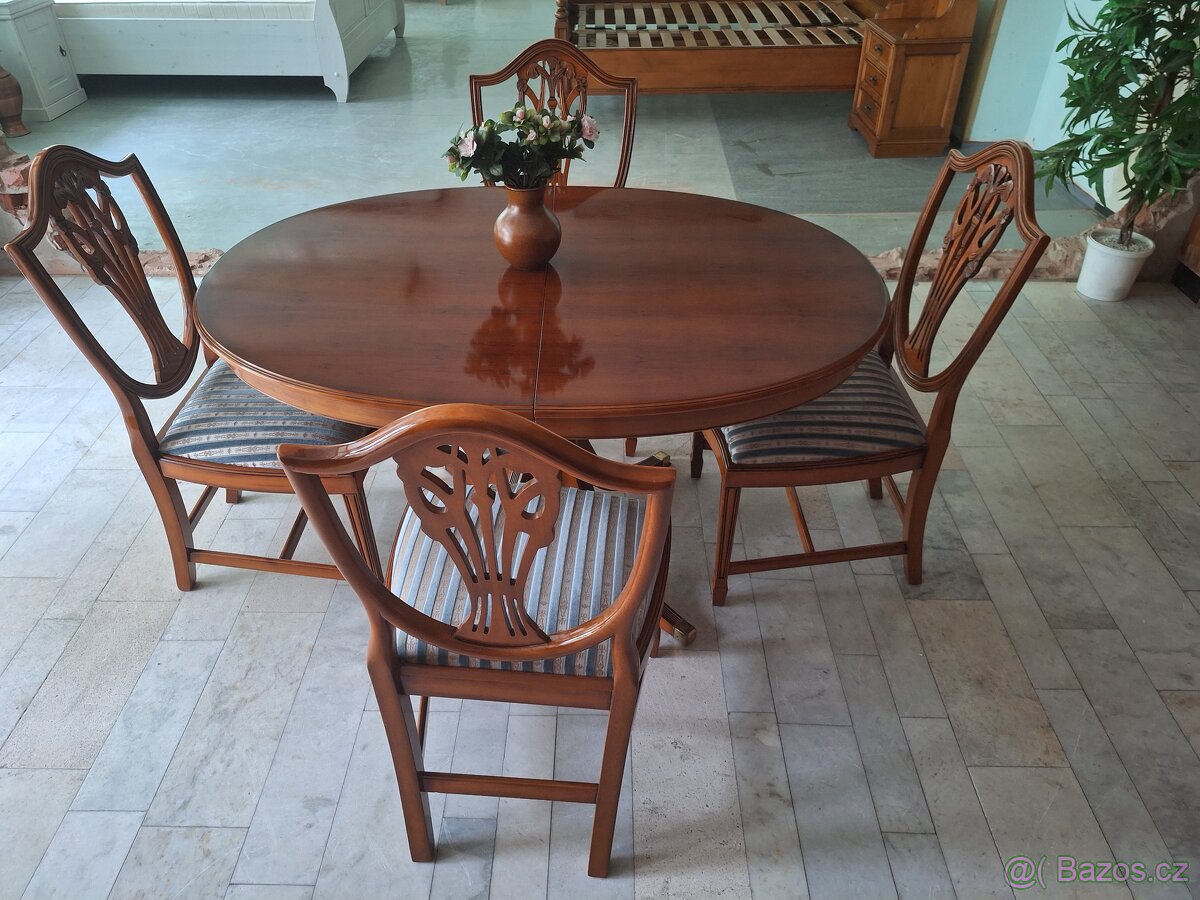 KVALITNÍ DŘEVĚNÝ ROZKLÁDACÍ STŮL + 4 ŽIDLE VELMI DRAHÝ MODEL - 9