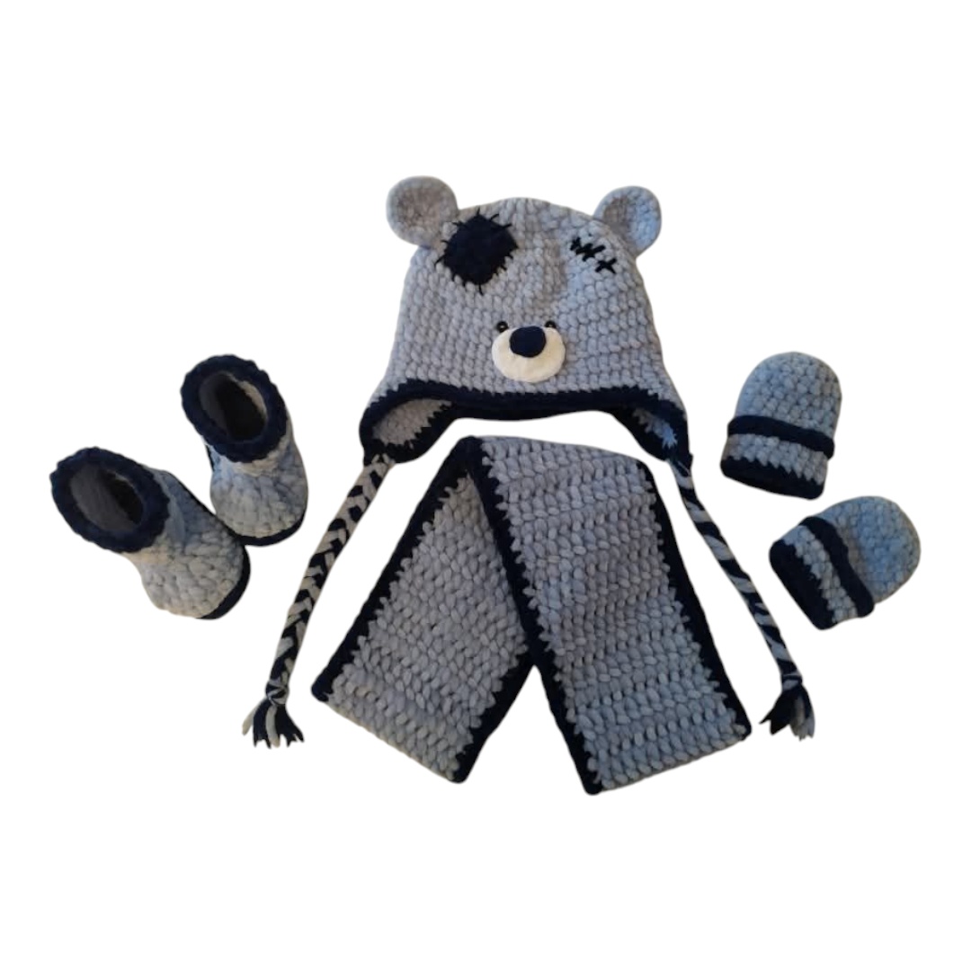 Medvídková čepice, botičky + rukavice - 9