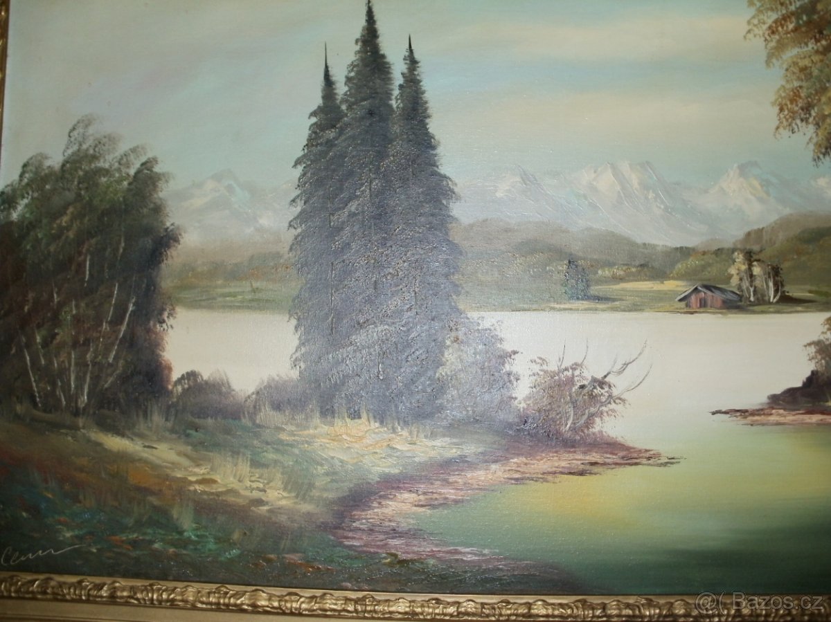 Ručně malovaný starý obraz v rámu. - 9