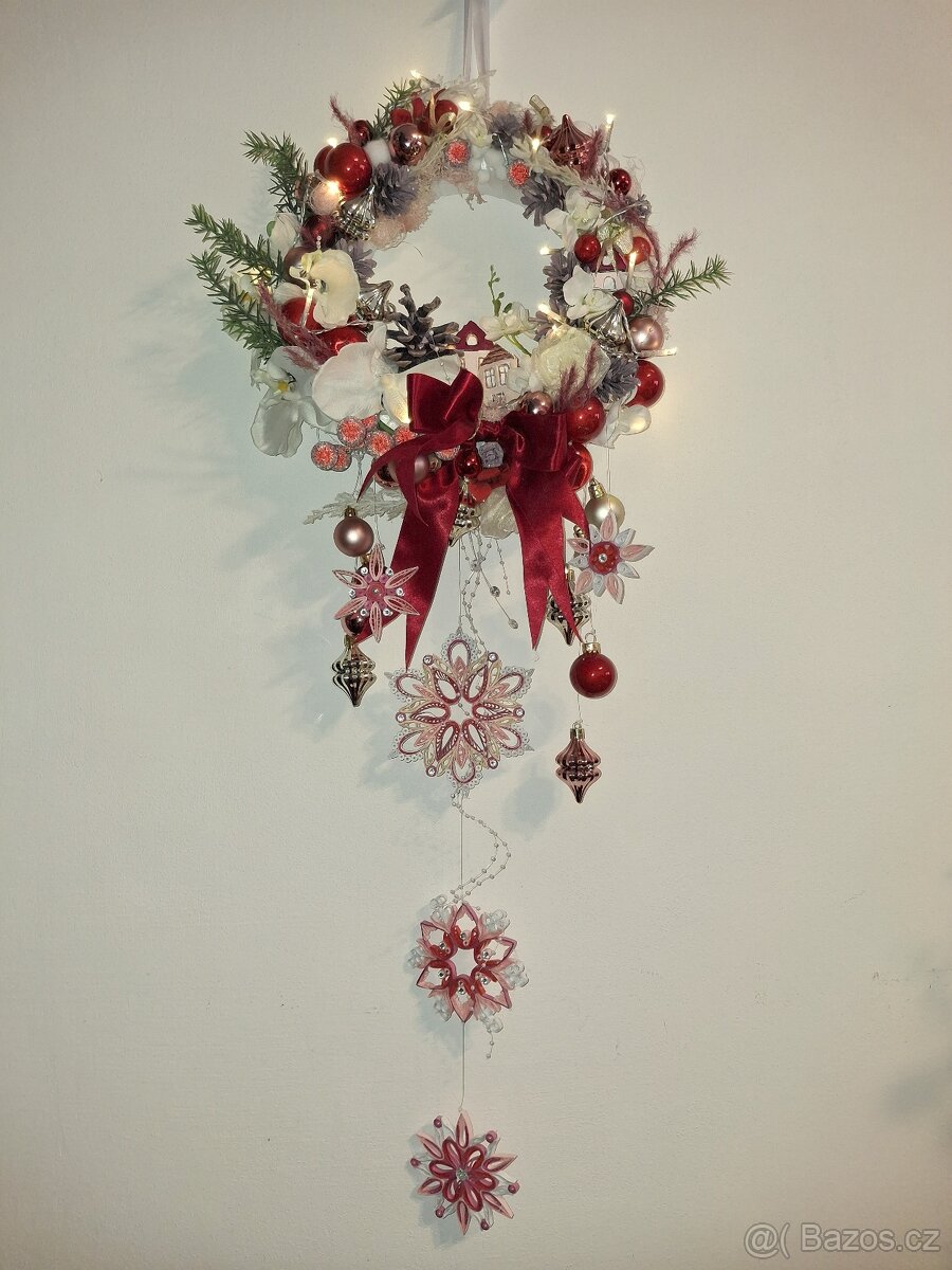 Věnec Vánoční červeno-růžový - 9