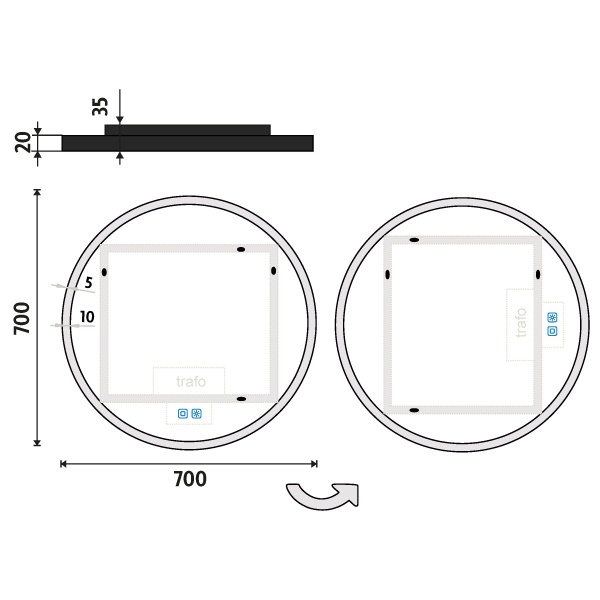 KULATÉ LED ZRCADLO PR.700 se dvěma dotykovými senzory - 9