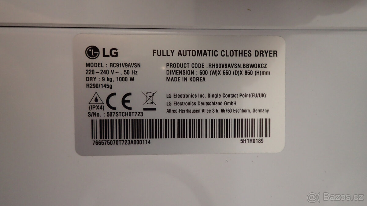Sušička prádla - kondenzační LG RC91V9AVSN ČTI.. - 9