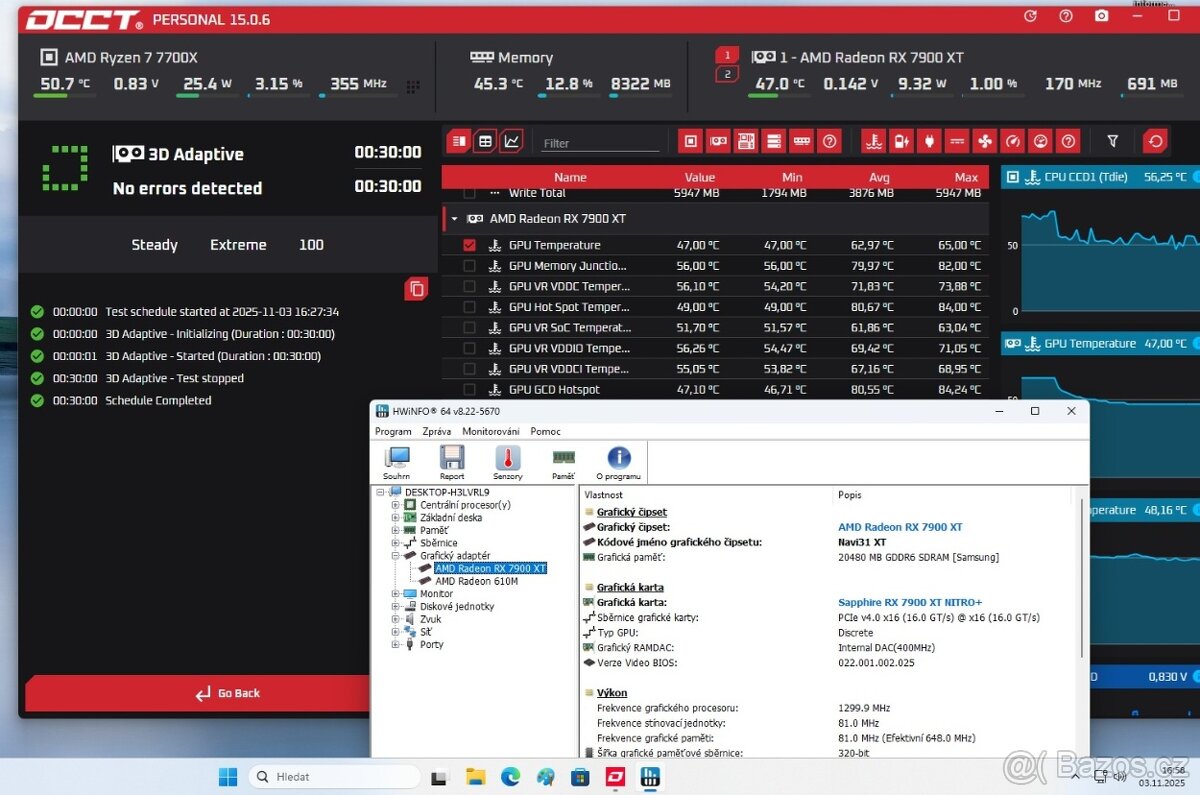 AMD RX 7900 XT SAPPHIRE NITRO+ Vapor-X 20G/Funkční/Záruka - 9