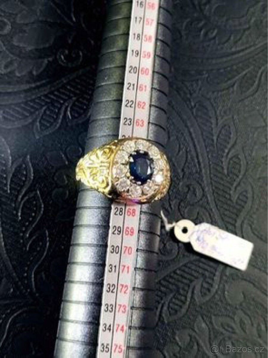 Zlatý prsten s Brilianty a Safírem - 9