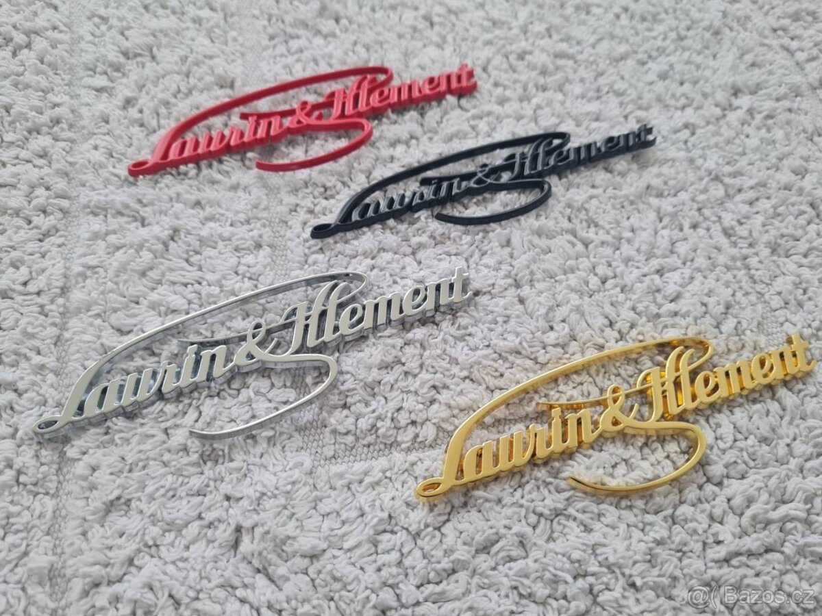 Nápis Laurin & Klement , chrom, zlatý, červený, čierny. - 9