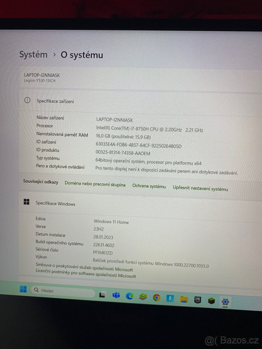 Lenovo Legion Y530-15ICH Černý Herní Notebook - 9
