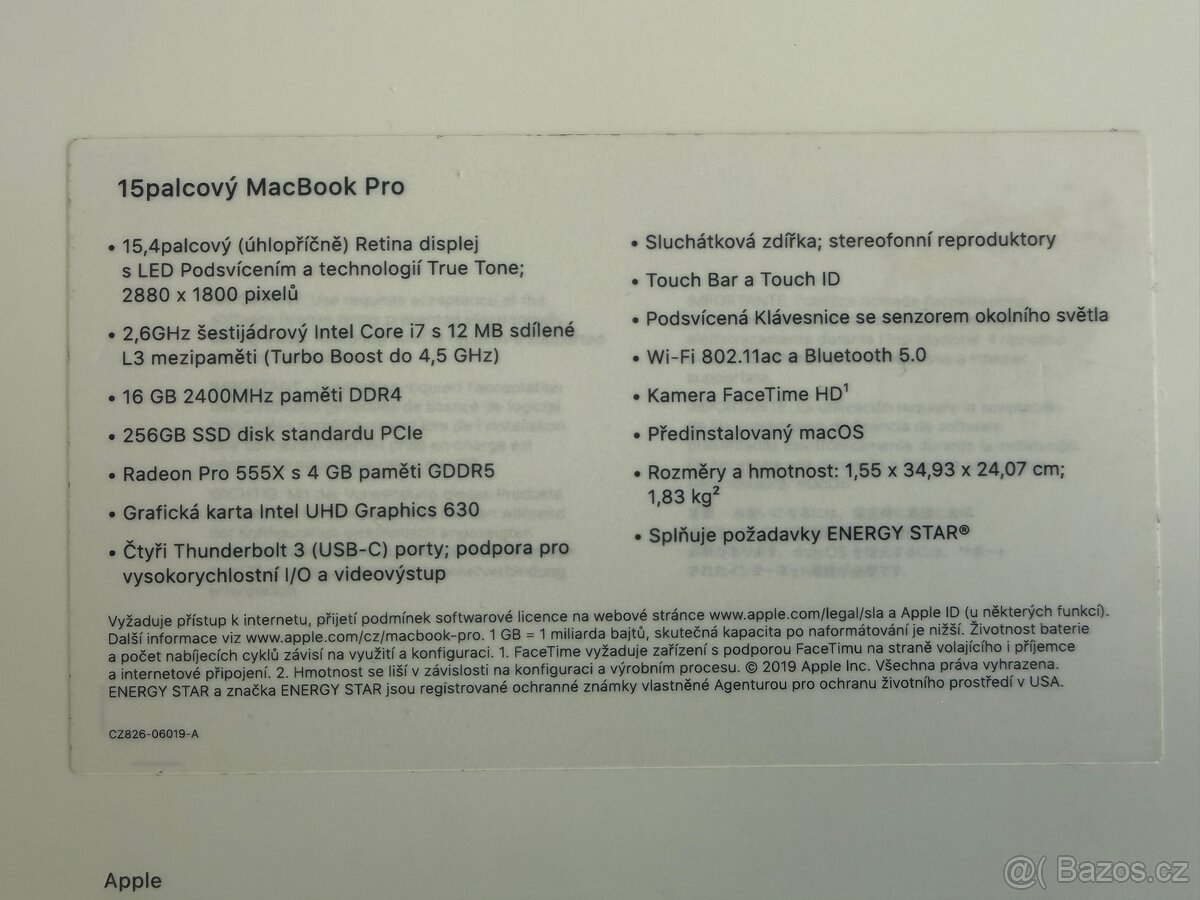 Apple MacBook Pro 15" (2019, i7, 16GB, 256GB) - 9