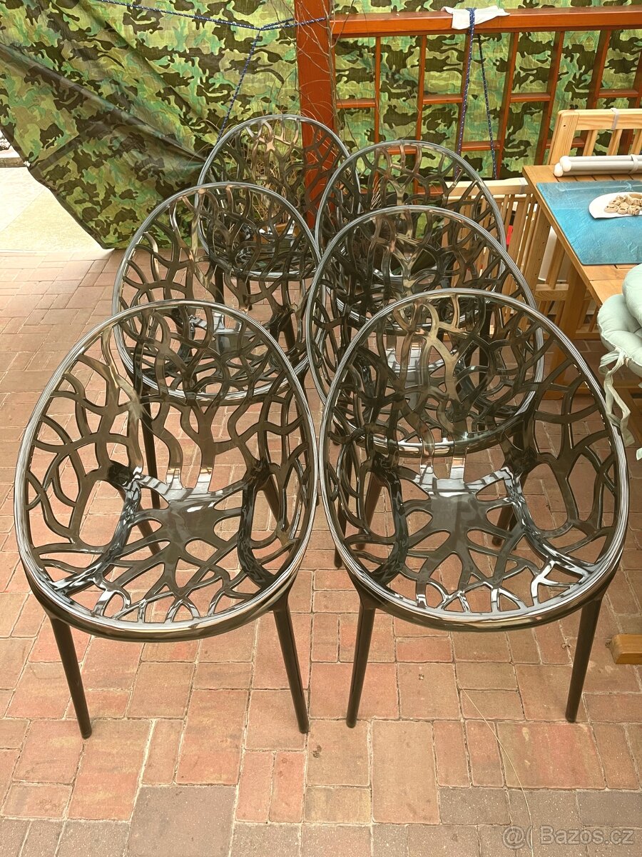 Luxusní designová křesla Koral, kouřový polykarbonát 6ks - 9