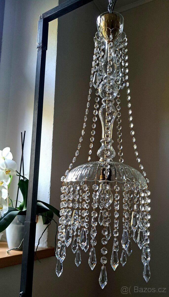 Starožitný celoskleněný lustr, lustřík - 9