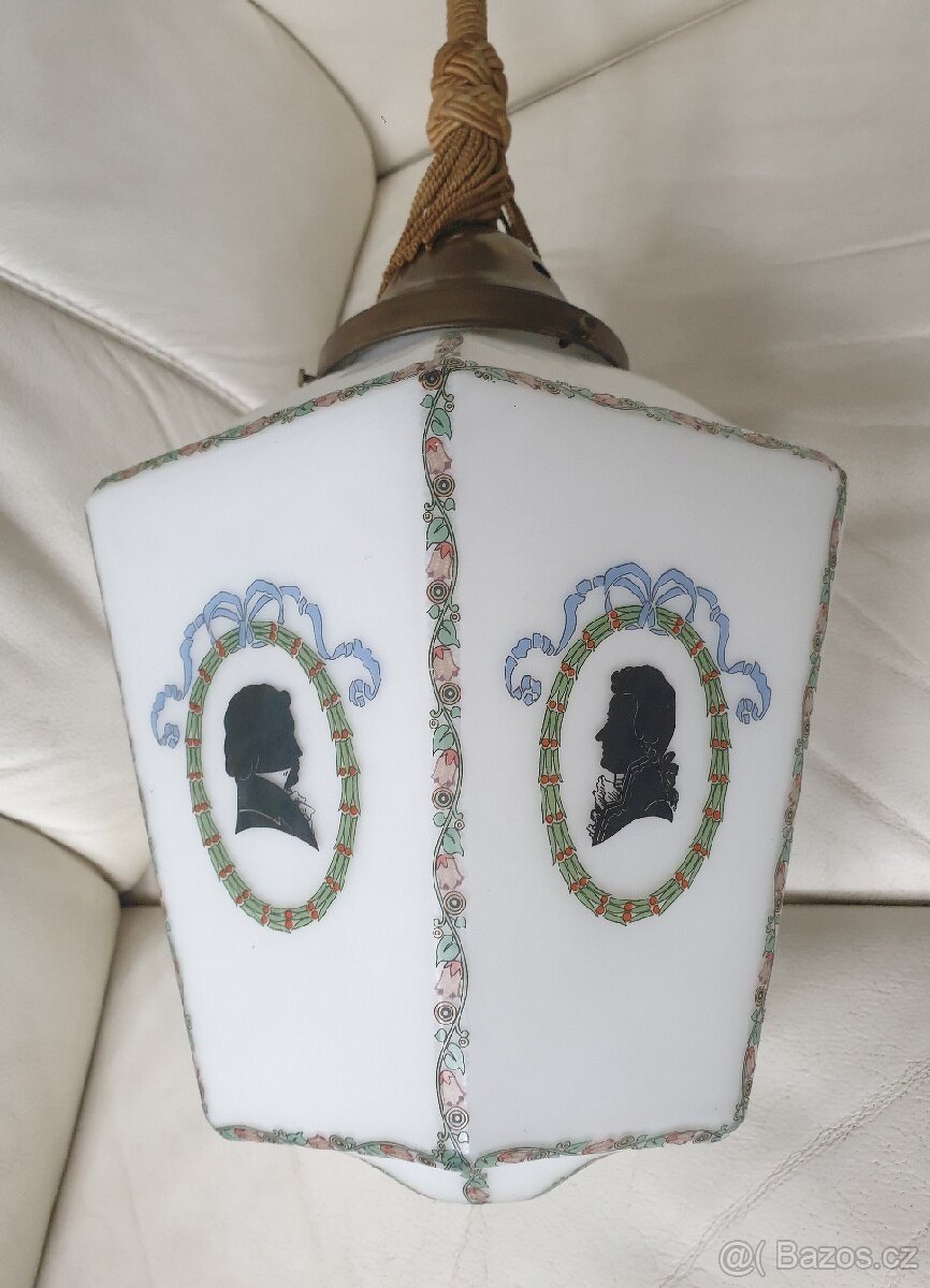 Starožitný lustr na tyči - stínítko stínohra - 9